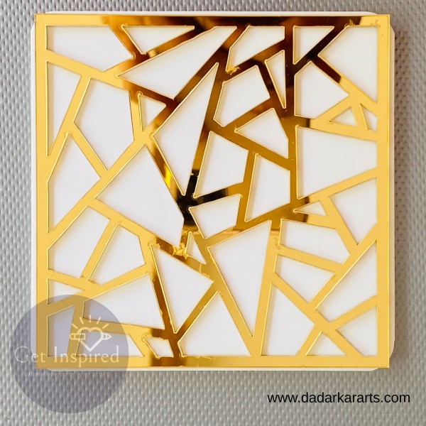 Mosaic & Strips Gold Carved Acrylic Coasters with White acrylic Base Pk/4  Coasters By Get Inspired