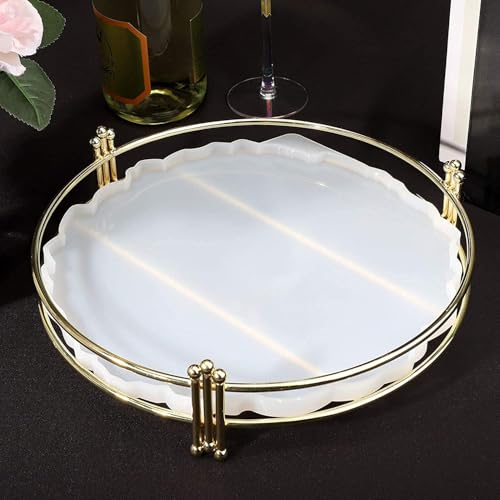 Get Inspired Round Metal Frame for Resin Tray Gartful Large Tray Frame for Geode Agate Platter with Silicon Mold 10.62X2.75inch