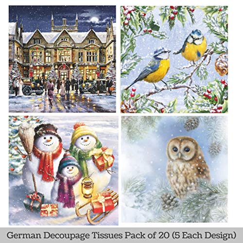 Christmas Decoupage Tissue Pk/20 1 (5 Designs Each) 33x33cms by Ambiente Luxury Papers Made in Netherlands